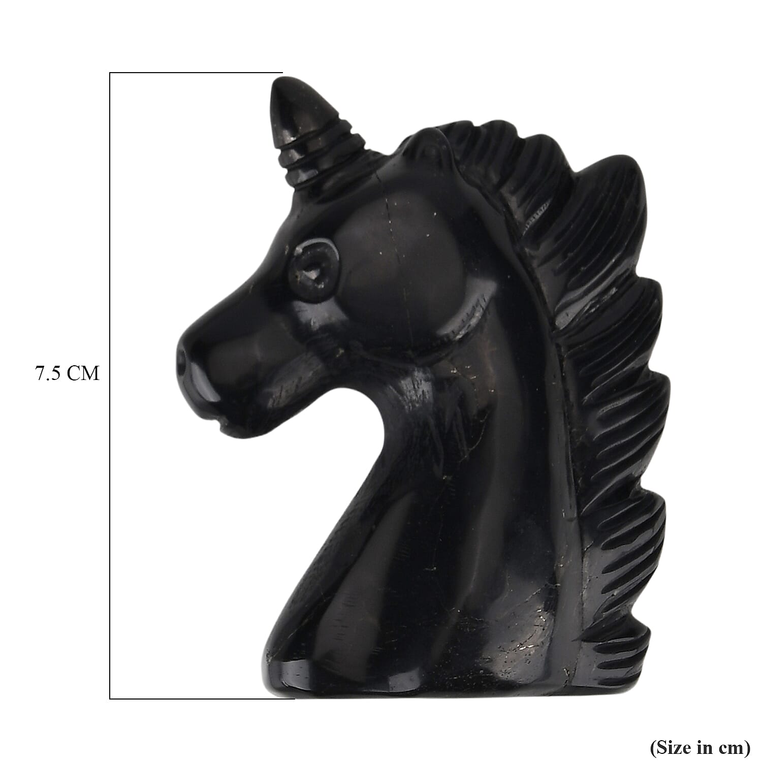 Shungite, Anthraxolite with Quartz Carving Unicorn Figurine (75mm) - Black