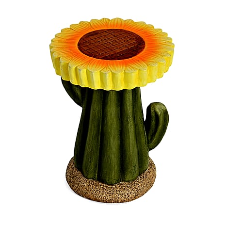 LIVMORE Sculptural Resin Sunflower & Cactus Accent Stool (32x32x42.5cm) - Yellow & Green