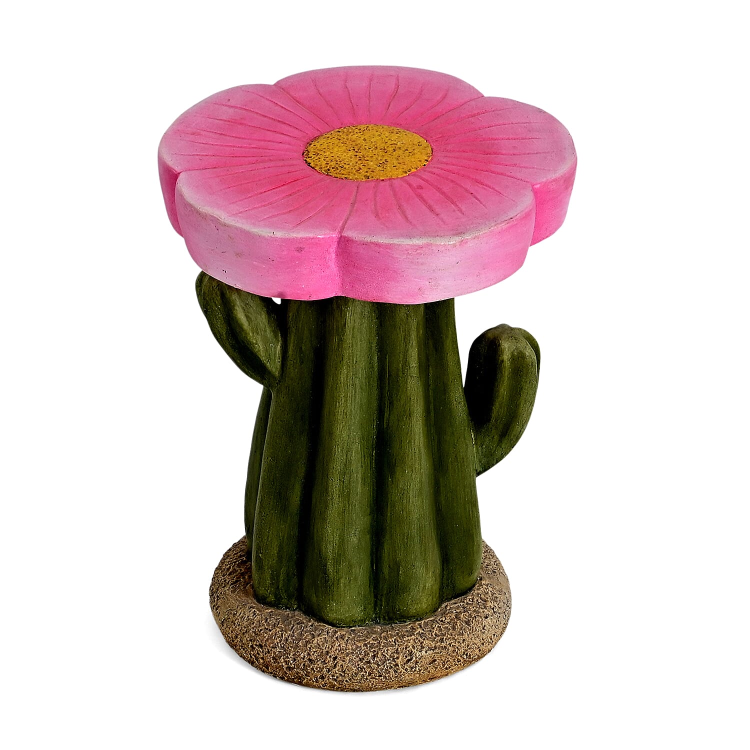 LIVMORE Sculptural Resin Flower Crown on Ribbed Saguaro Cactus Base Stool (32.5x32.5x42cm) - Pink