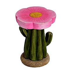 LIVMORE Sculptural Resin Sunflower & Cactus Accent Stool (32x32x42.5cm) - Yellow & Green