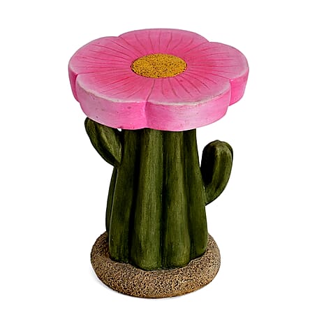 LIVMORE Sculptural Resin Flower Crown on Ribbed Saguaro Cactus Base Stool (32.5x32.5x42cm) - Pink