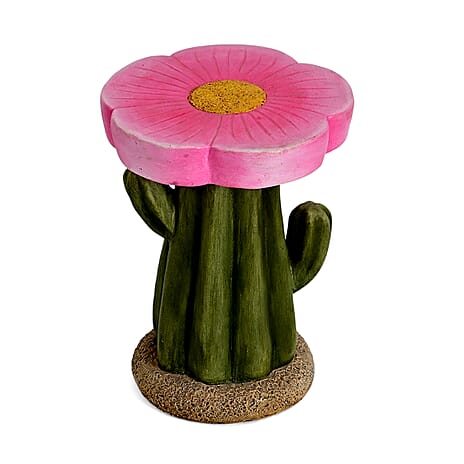 LIVMORE Sculptural Resin Flower Crown on Ribbed Saguaro Cactus Base Stool (32.5x32.5x42cm) - Pink