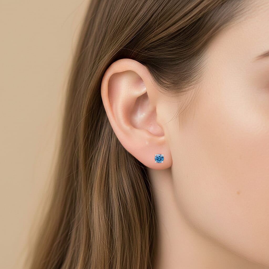 Luxuriant Lab Grown Blue Diamond Earrings (VS) in Rhodium Sterling Silver 0.26 Ct.