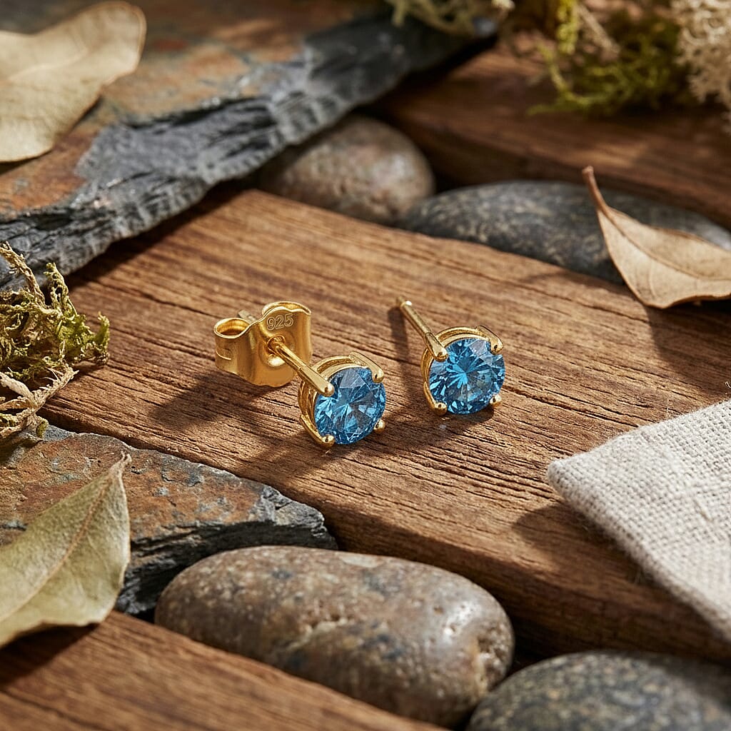 Luxuriant Lab Grown Blue Diamond Earrings (VS) in 18K Gold Vermeil Sterling Silver 0.26 Ct.