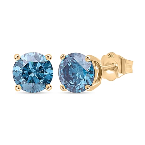 Luxuriant 9K Yellow Gold SGL Certified Lab Grown Blue Diamond (VS) Earring 2.07 Ct.