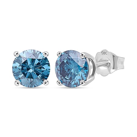LUXURIANT 2 Ct. Lab Grown Blue Diamond Push Post Earring in 9K White Gold SGL Certified (VS)