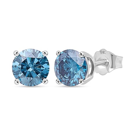 Luxuriant 9K White Gold SGL Certified Lab Grown Blue Diamond (VS) Earring 2.07 Ct.