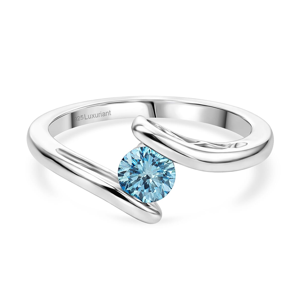 Luxuriant Lab Grown Blue Diamond Ring in Rhodium OverlaySterling Silver  0.500  Ct.