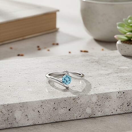 Luxuriant Diamond Collection - SI Lab Grown Blue Diamond Solitaire Bypass Ring in Rhodium Overlay Sterling Silver 0.50ct