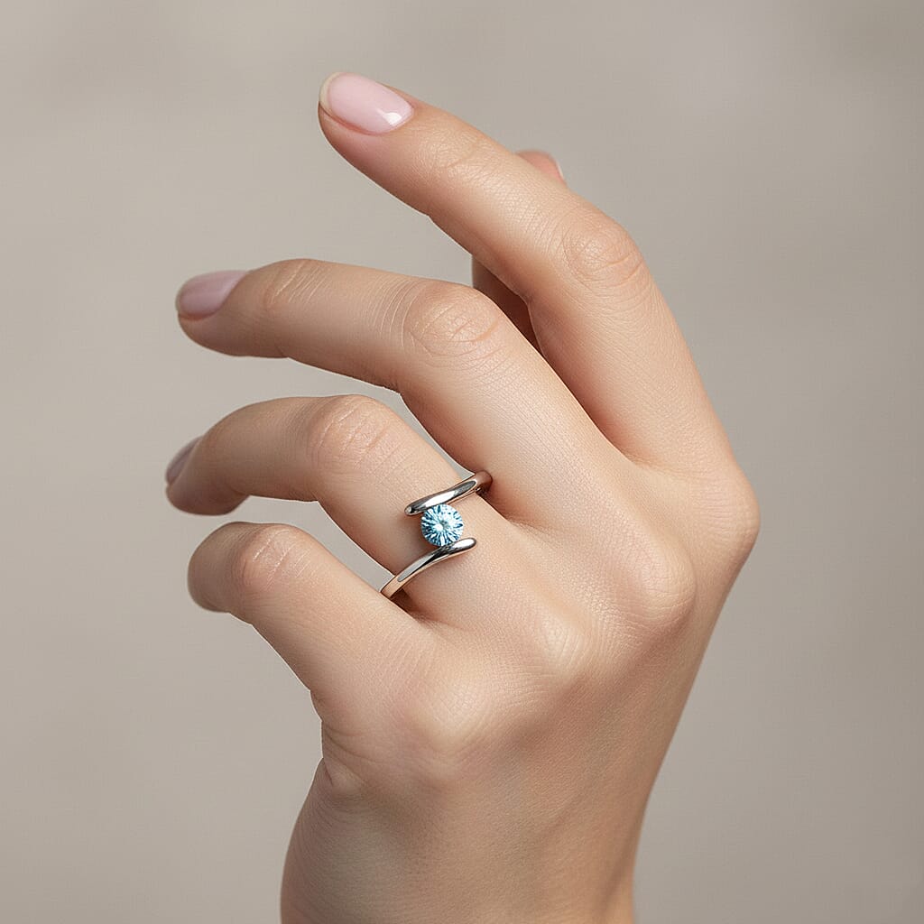 Luxuriant Lab Grown Blue Diamond Ring in Rhodium OverlaySterling Silver  0.500  Ct.