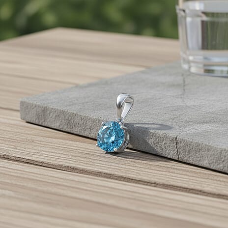 Close Out Deal - Luxuriant 9K White Gold SGL Certified VS Vivid Blue Lab Grown Diamond Solitaire Pendant 1.00 Ct.