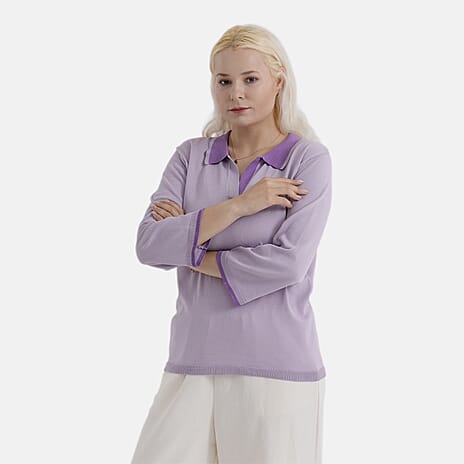 La Marey Contrast Light Knit Polo T-shirt (Size S, Fit 8 To 10) - Purple