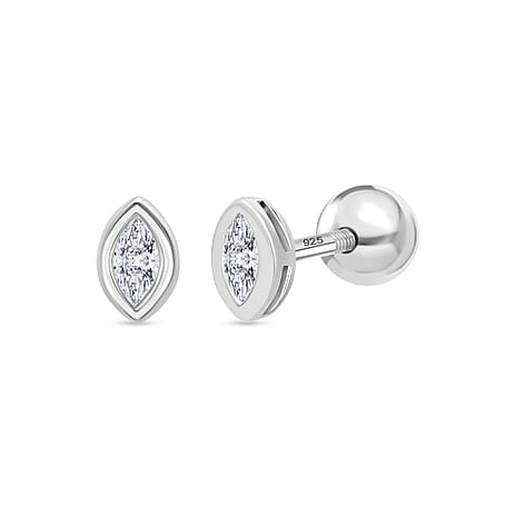 Luxuriant SI-GH Lab Grown Diamond Earring with Push Back in Rhodium Overlay Sterling Silver