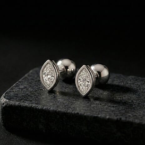 Luxuriant SI-GH Lab Grown Diamond Earring with Push Back in Rhodium Overlay Sterling Silver