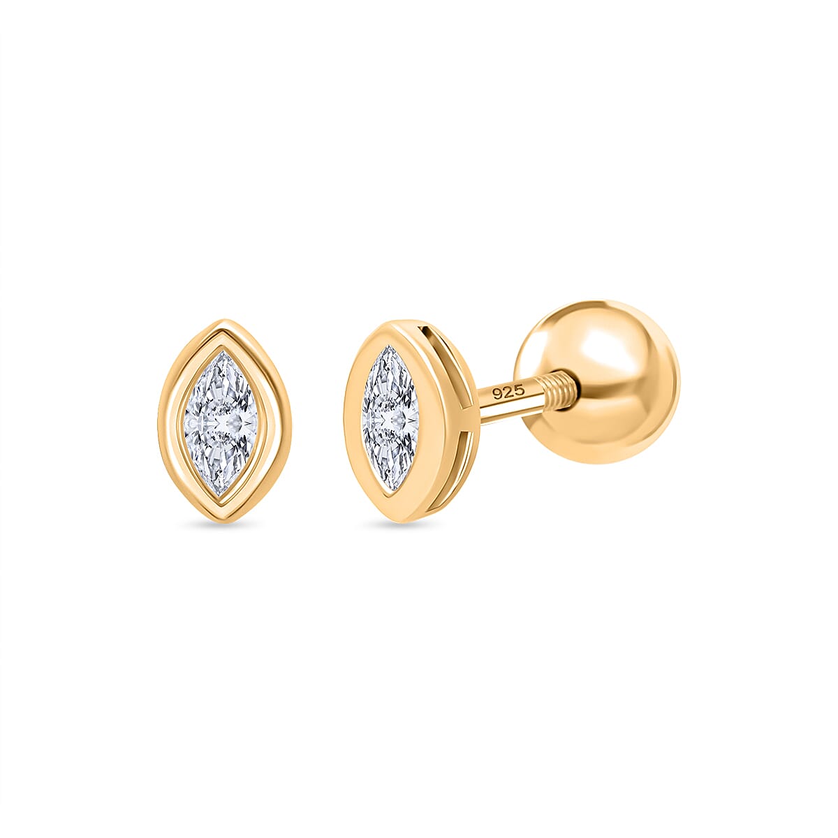 Luxuriant SI-GH Lab Grown Diamond Earring with Ball Back in 18K Vermeil Yellow Gold Plated Sterling Silver