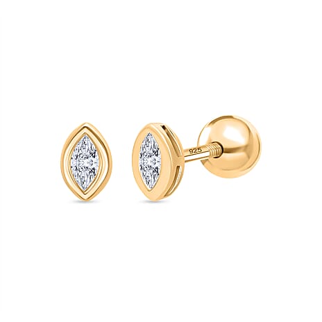 Luxuriant SI-GH Lab Grown Diamond Earring with Ball Back in 18K Vermeil Yellow Gold Plated Sterling Silver