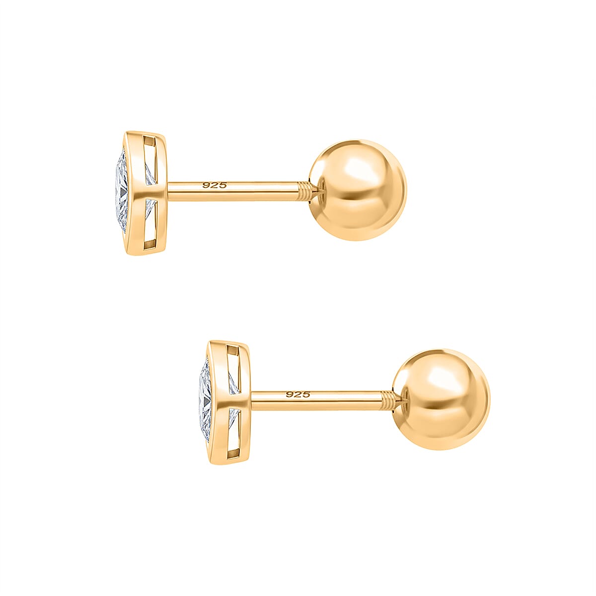 Luxuriant SI-GH Lab Grown Diamond Earring with Ball Back in 18K Vermeil Yellow Gold Plated Sterling Silver