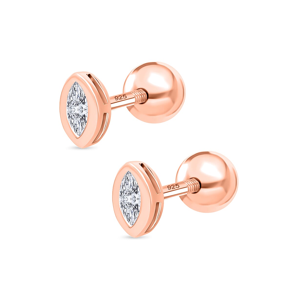 Luxuriant SI-GH Lab Grown Diamond Earring with Ball Screw Back in 18K Vermeil Rose Gold Plated Sterling Silver