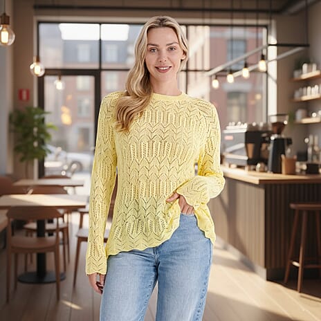 La Marey Scallop Detail Light Weight Jumper (Size - S, 8-10) - Butter Yellow