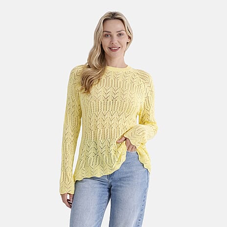 La Marey Scallop Detail Light Weight Jumper (Size - M, 12-14) - Butter Yellow