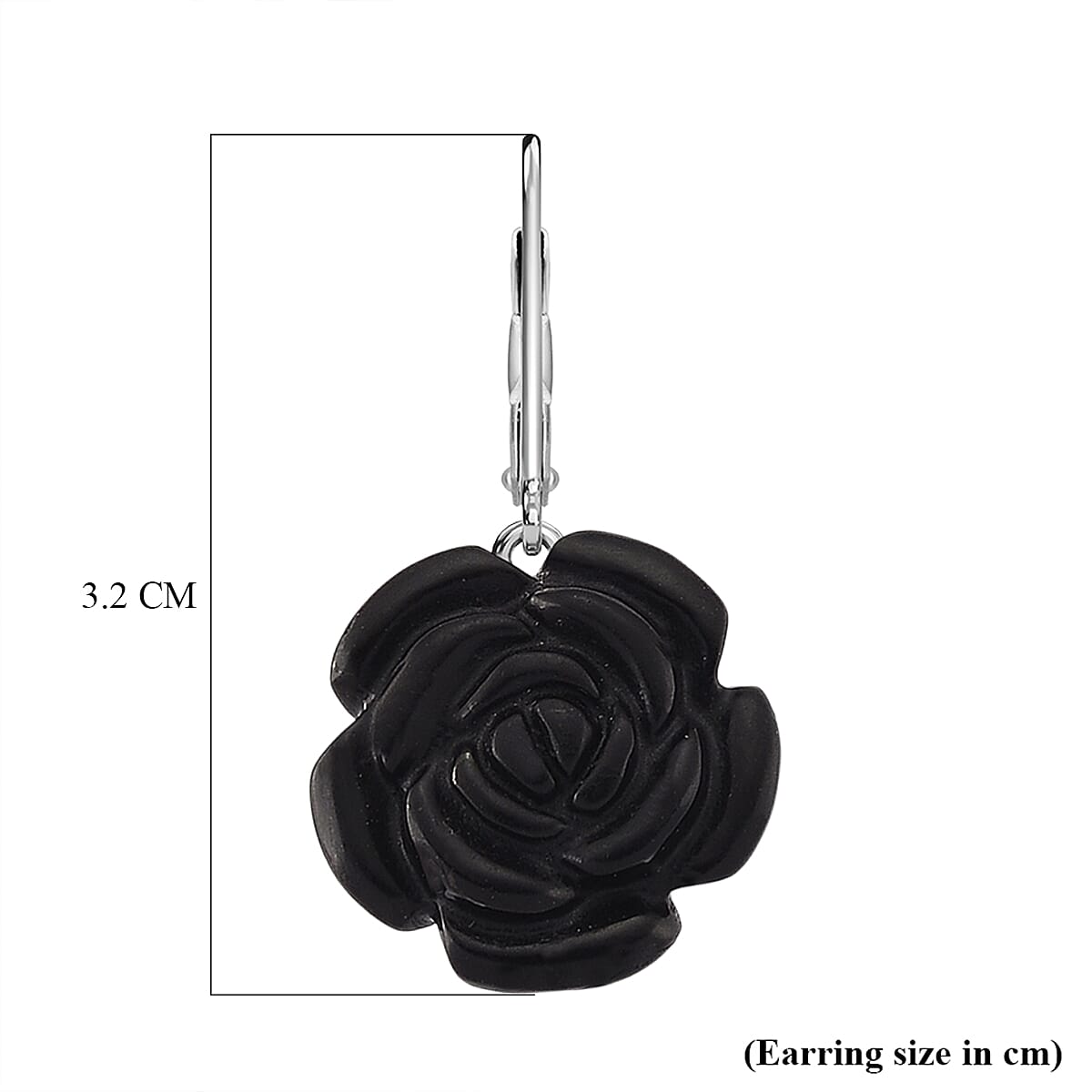 Natural Shungite Floral Carved Earrings with Lever Backs in Rhodium Overlay Sterling Silver 30.00 Ct.
