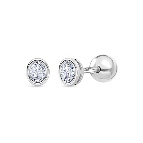 Luxuriant SI-GH Lab Grown Diamond Earring with Ball Screw Back in Rhodium Overlay Sterling Silver