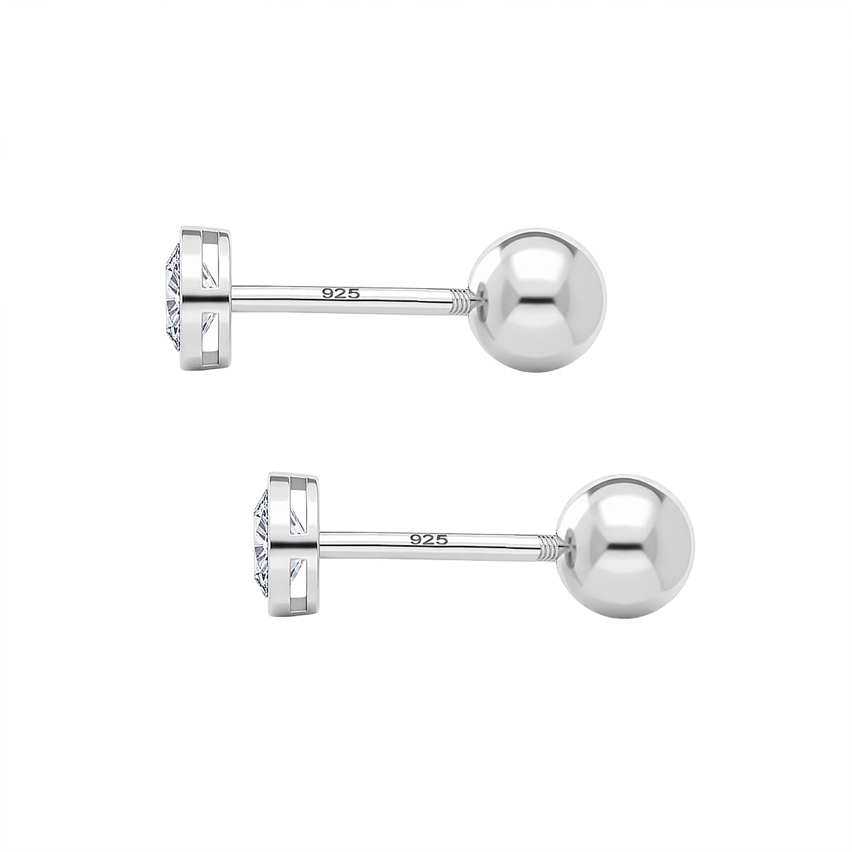 Luxuriant SI-GH Lab Grown Diamond Earring with Ball Screw Back in Rhodium Overlay Sterling Silver