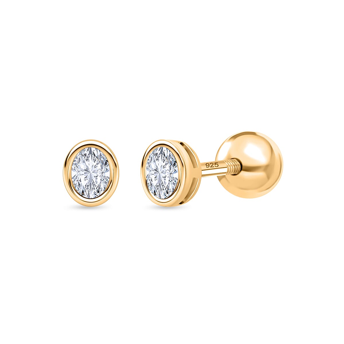 Luxuriant SI-GH Lab Grown Diamond Earring with Ball Screw Back in 18K Vermeil Yellow Gold Plated Sterling Silver