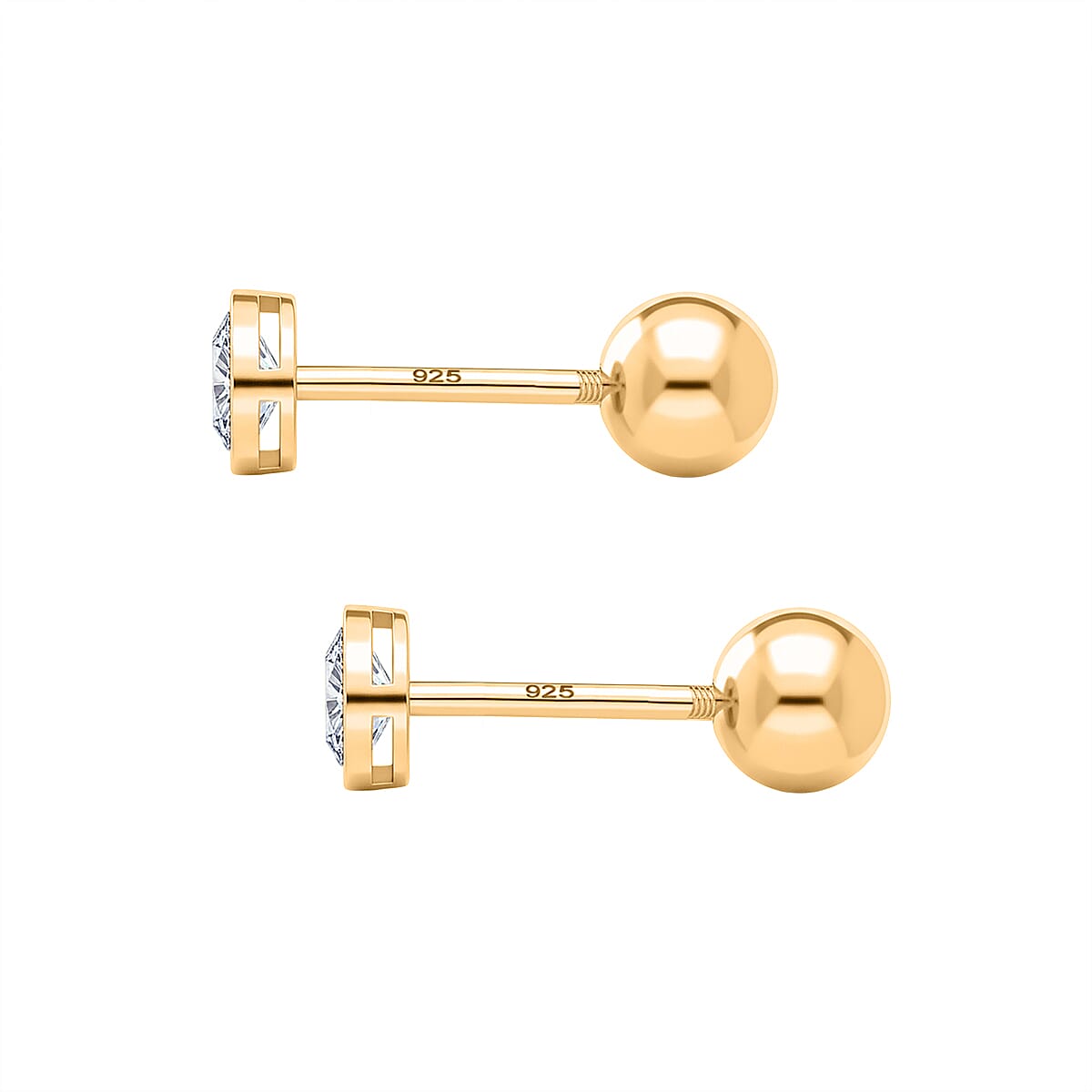 Luxuriant SI-GH Lab Grown Diamond Earring with Ball Screw Back in 18K Vermeil Yellow Gold Plated Sterling Silver