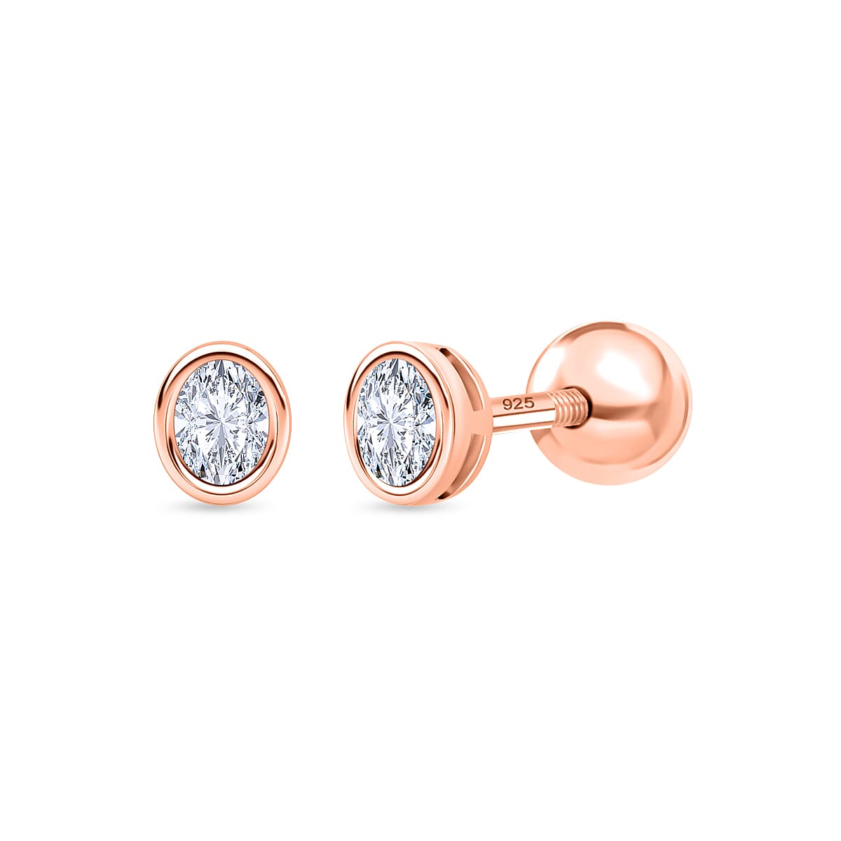 Luxuriant SI-GH Lab Grown Diamond Earring with Ball Screw Back in 18K Vermeil Rose Gold Plated Sterling Silver