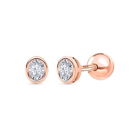 Luxuriant SI-GH Lab Grown Diamond Stud Earring with Ball Screw Back in 18K Vermeil Rose Gold Plated Sterling Silver