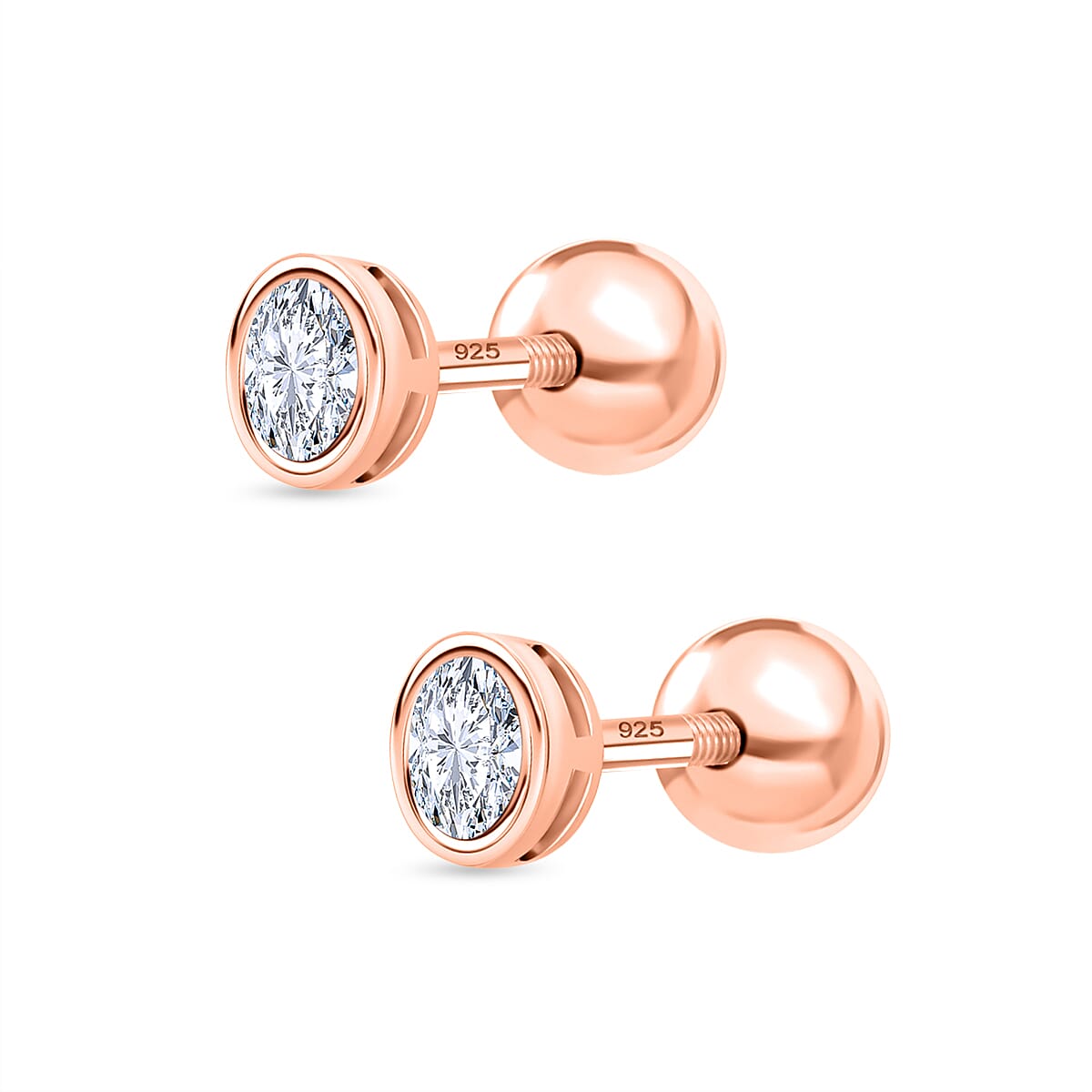 Luxuriant SI-GH Lab Grown Diamond Earring with Ball Screw Back in 18K Vermeil Rose Gold Plated Sterling Silver