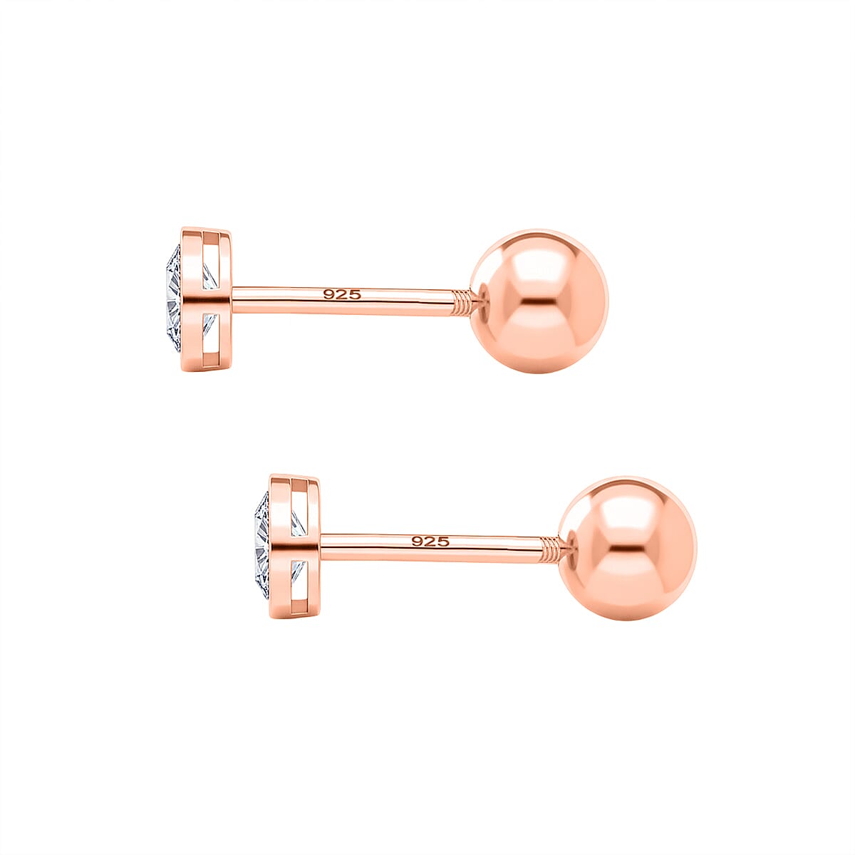 Luxuriant SI-GH Lab Grown Diamond Earring with Ball Screw Back in 18K Vermeil Rose Gold Plated Sterling Silver
