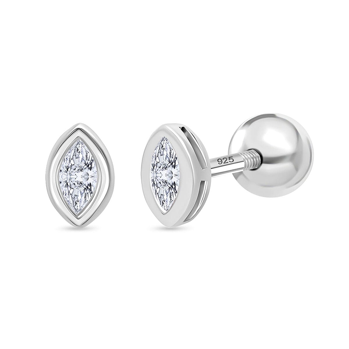 Luxuriant SI-GH Lab Grown Diamond Earring with Ball Screw Back in Rhodium Overlay Sterling Silver
