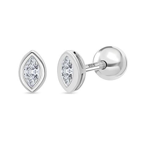 Luxuriant SI-GH Lab Grown Diamond Earring with Ball Screw Back in Rhodium Overlay Sterling Silver