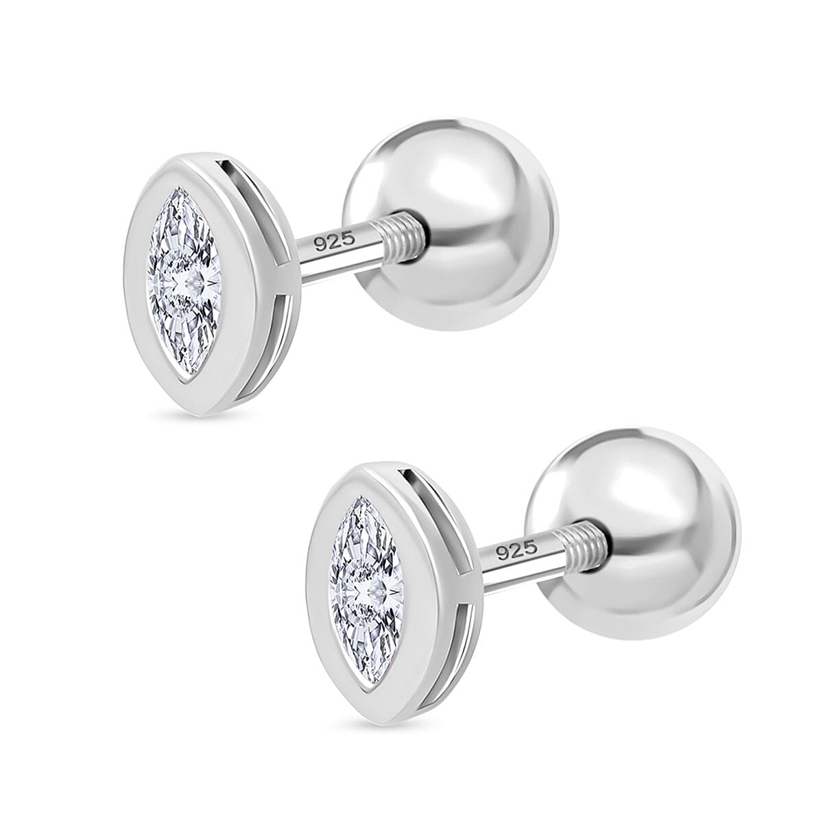 Luxuriant SI-GH Lab Grown Diamond Earring with Ball Screw Back in Rhodium Overlay Sterling Silver