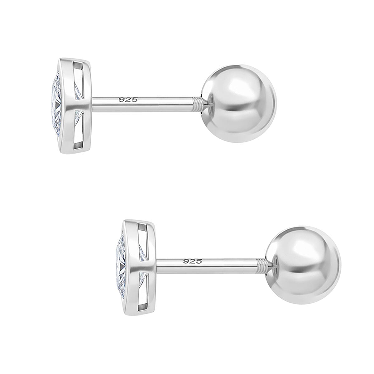Luxuriant SI-GH Lab Grown Diamond Earring with Ball Screw Back in Rhodium Overlay Sterling Silver