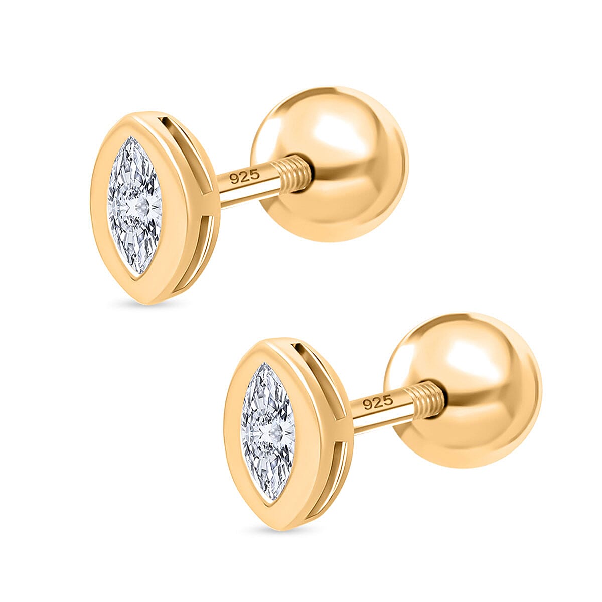Luxuriant SI-GH Lab Grown Diamond Earring with Screw Back in 18K Vermeil Yellow Gold Plated Sterling Silver