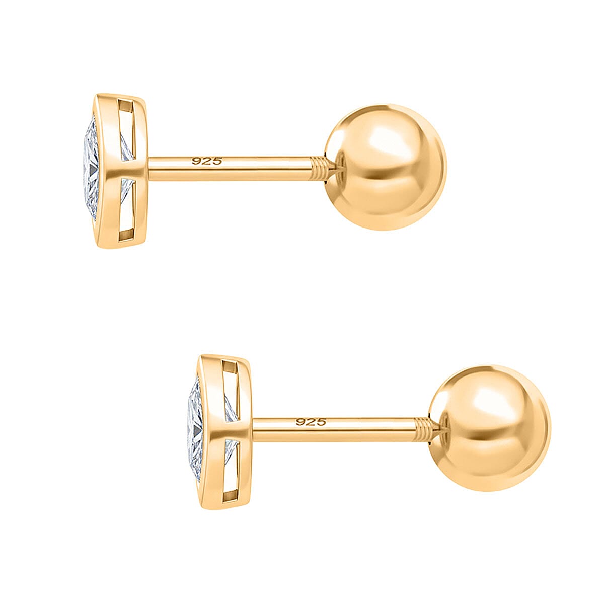 Luxuriant SI-GH Lab Grown Diamond Earring with Screw Back in 18K Vermeil Yellow Gold Plated Sterling Silver