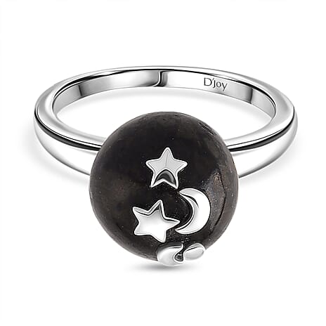 D'Joy - Natural Shungite Celestial Cabochon Ring in Rhodium Overlay Sterling Silver 12.50 Ct