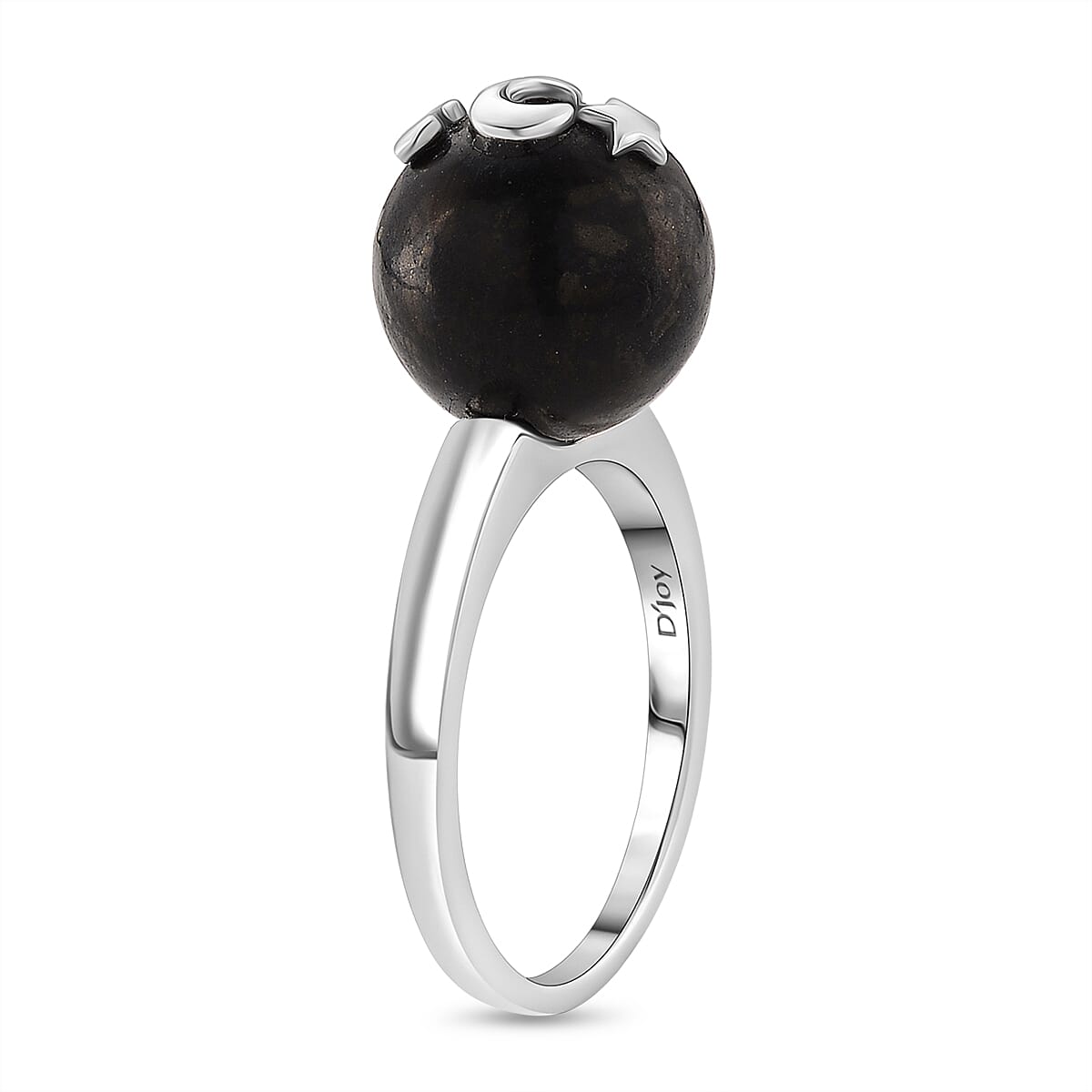 D'Joy - Natural Shungite Celestial Cabochon Ring in Rhodium Overlay Sterling Silver 12.50 Ct