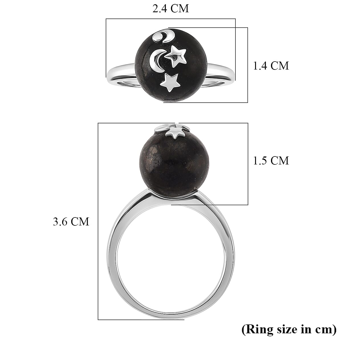 D'Joy - Natural Shungite Celestial Cabochon Ring in Rhodium Overlay Sterling Silver 12.50 Ct