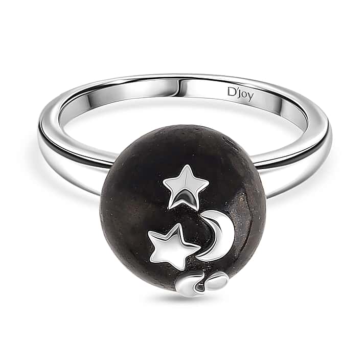 D'Joy - Natural Shungite Celestial Cabochon Ring in Rhodium Overlay Sterling Silver 12.50 Ct