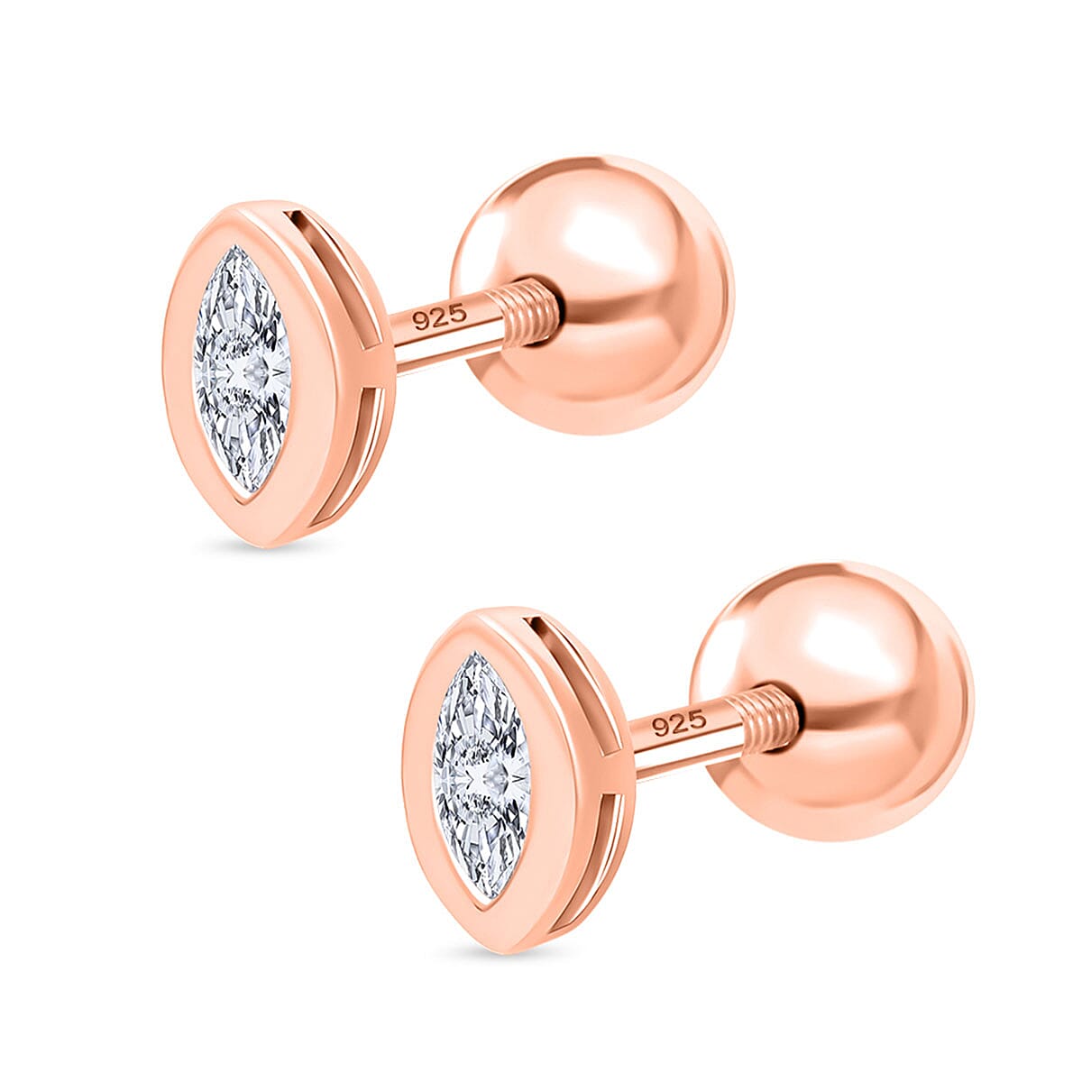 Luxuriant SI-GH Lab Grown Diamond Earring with Screw Back in 18K Vermeil Rose Gold Plated Sterling Silver