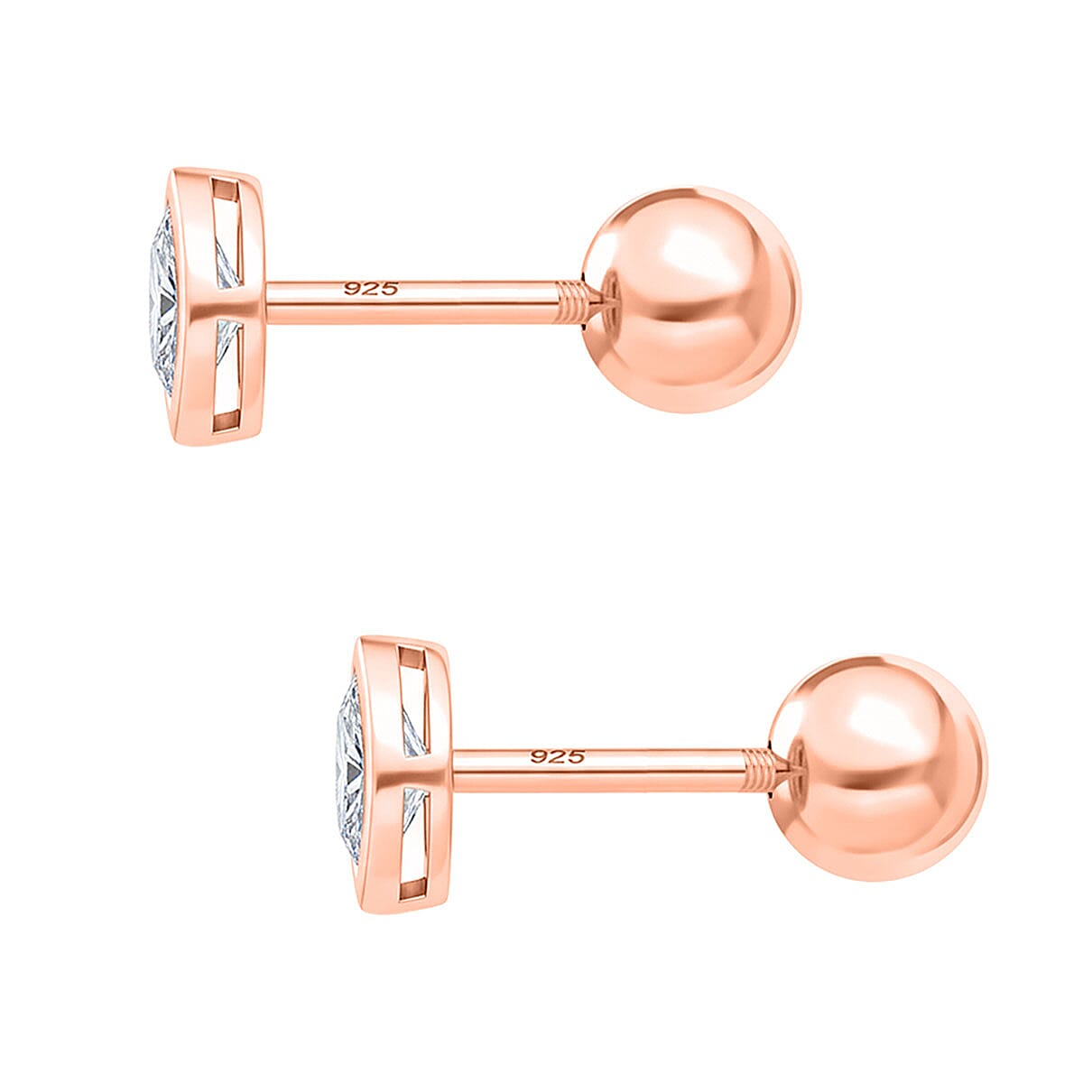 Luxuriant SI-GH Lab Grown Diamond Earring with Screw Back in 18K Vermeil Rose Gold Plated Sterling Silver