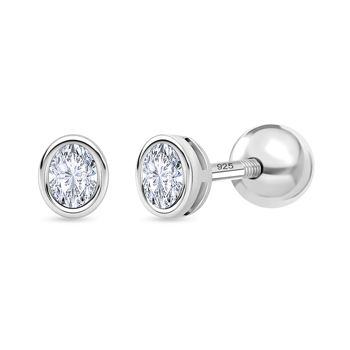 Luxuriant SI-GH Lab Grown Diamond Earring with Screw Back in Rhodium Overlay Sterling Silver