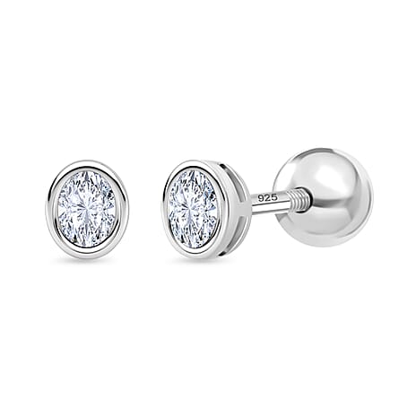 Luxuriant SI-GH Lab Grown Diamond Earring with Screw Back in Rhodium Overlay Sterling Silver