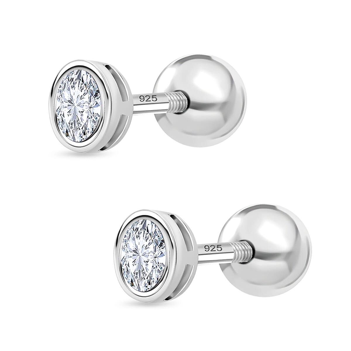 Luxuriant SI-GH Lab Grown Diamond Earring with Screw Back in Rhodium Overlay Sterling Silver
