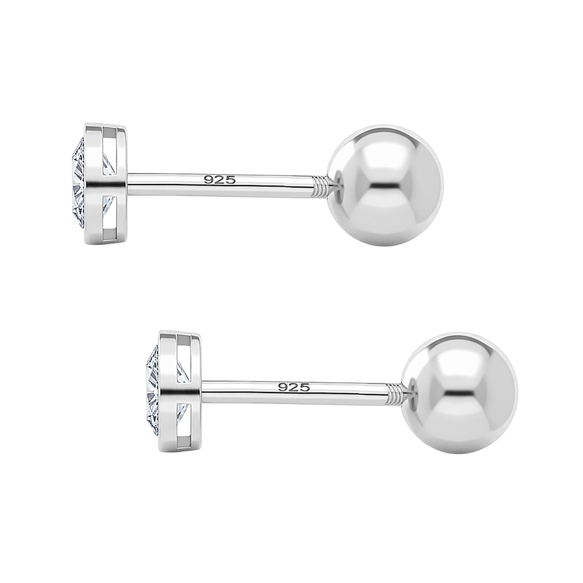 Luxuriant SI-GH Lab Grown Diamond Earring with Screw Back in Rhodium Overlay Sterling Silver