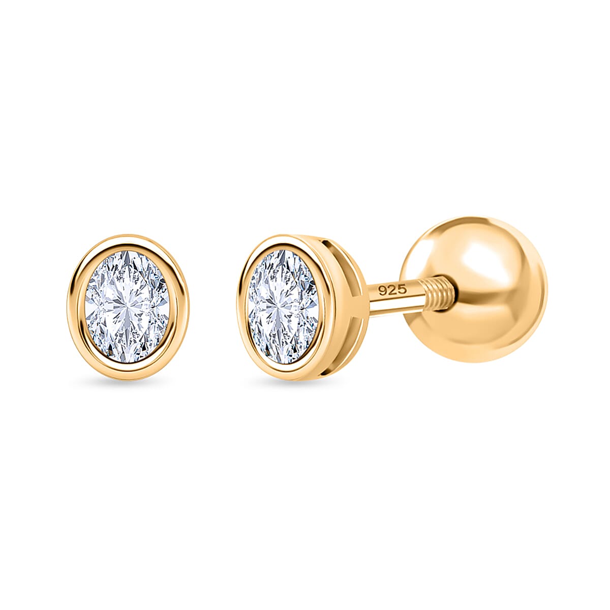 Luxuriant SI-GH Lab Grown Diamond Earring with Screw Back in 18K Vermeil Yellow Gold Plated Sterling Silver
